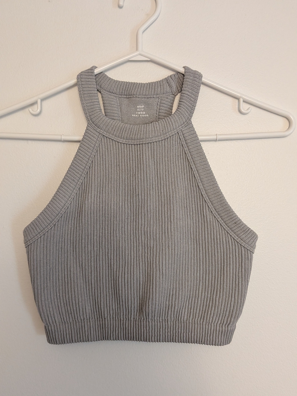 Aerie Real Good Ribbed High-Neck crop top / Bralette - Gray
